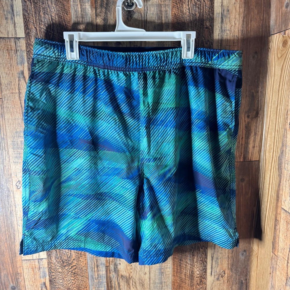 Speedo Men's Swim Trunks Board Shorts Blue Green Geometric Print‎